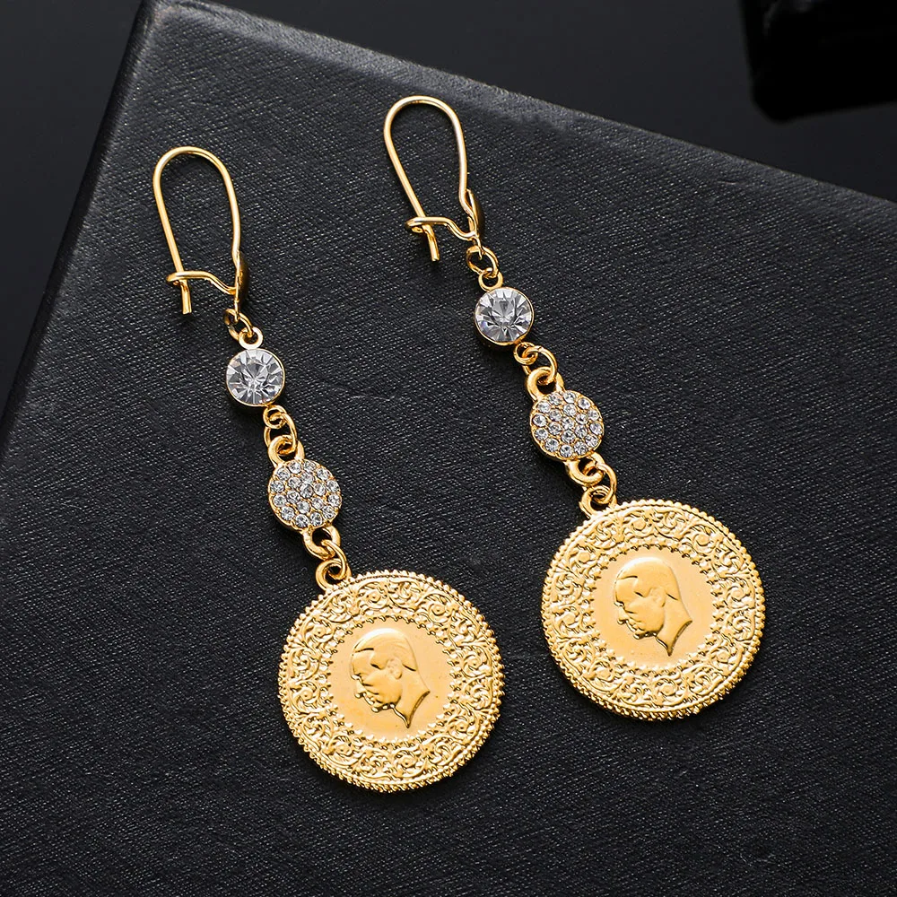 Gold Color Muslim Islamic Allah Coin Earrings for Women/Girls Iran Persian Turkish Jewelry Drop Earring Arab Coins Middle East