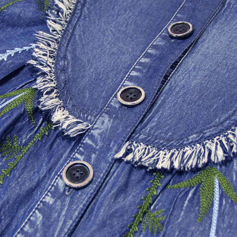 Yuzi.may – robe d'été en Denim pour femmes, tenue Vintage brodée, sans manches, ourlet à volants, nouvelle collection 2021, A82337