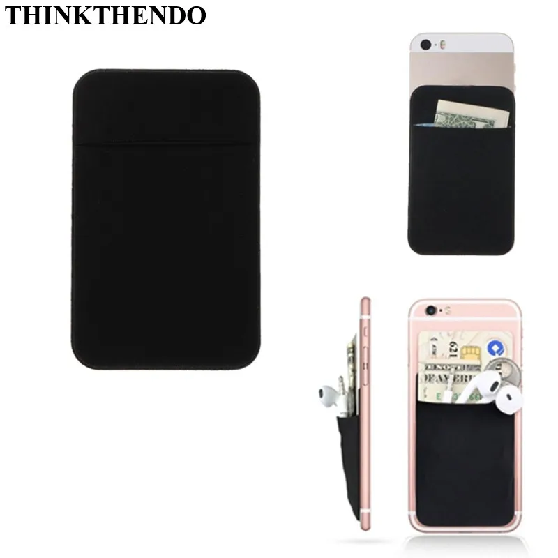 Mobile Phone Credit Card Wallet Holder Pocket Stick-On Adhesive Elastic Tool