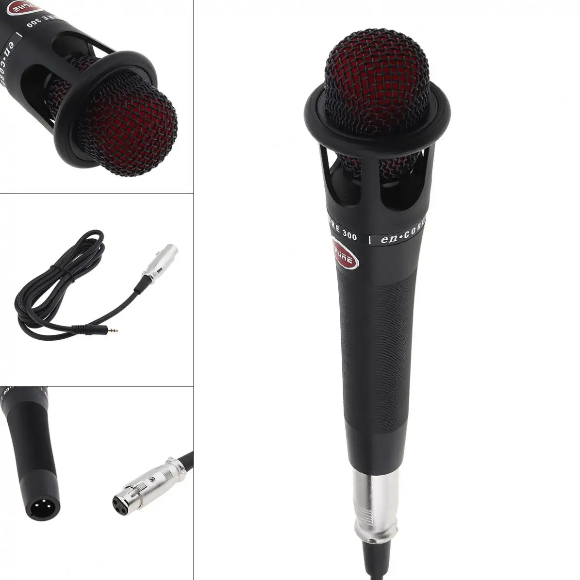 Black Profession E300 Metal Wired Microphone Audio Cable Condenser Microphone for Live / Recording / Chorus / Broadcasting