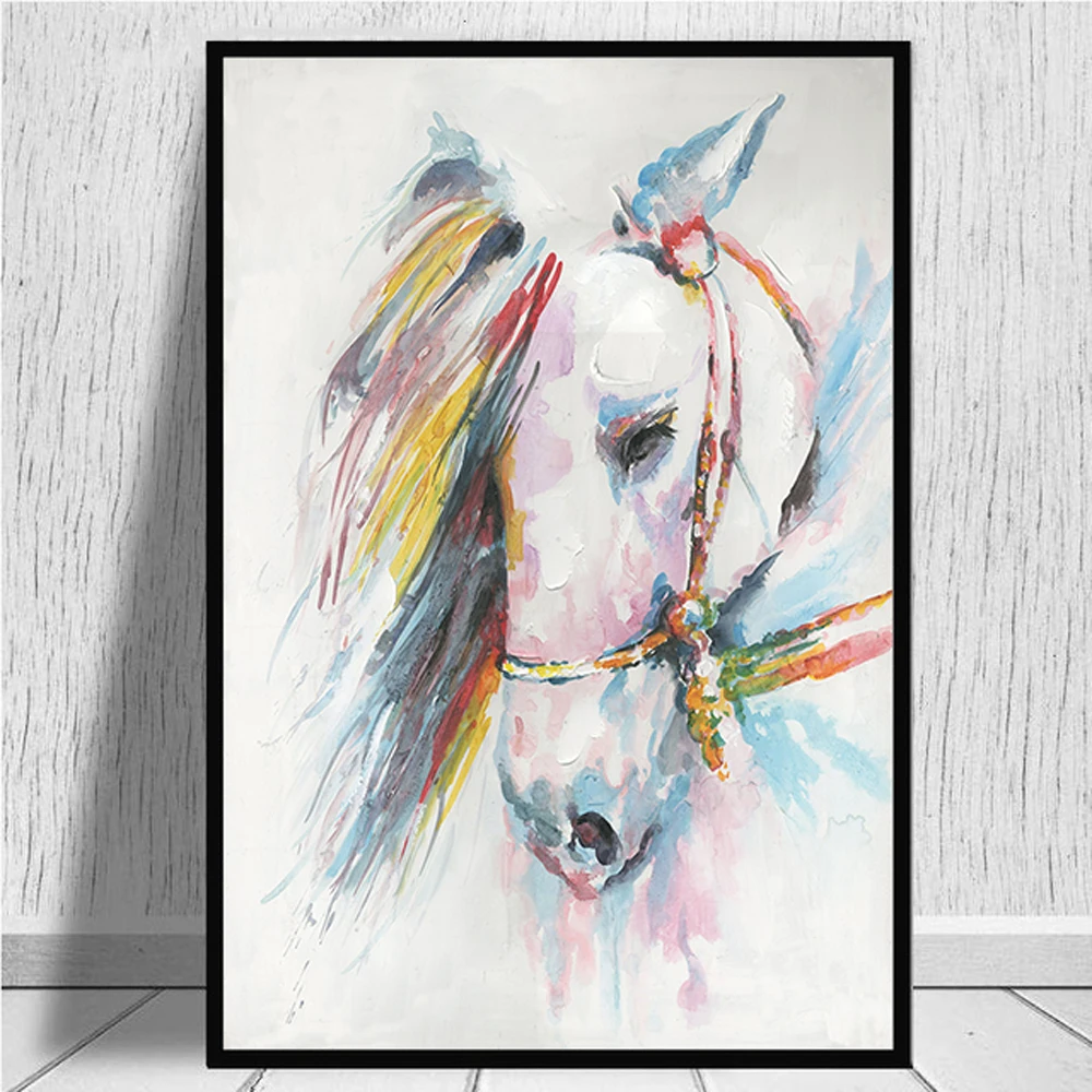 

Abstract Wall Art Horse Head Canvas Print Paintings Cartoon Animal Posters Watercolors Decorative Pictures For Kids Room Decor