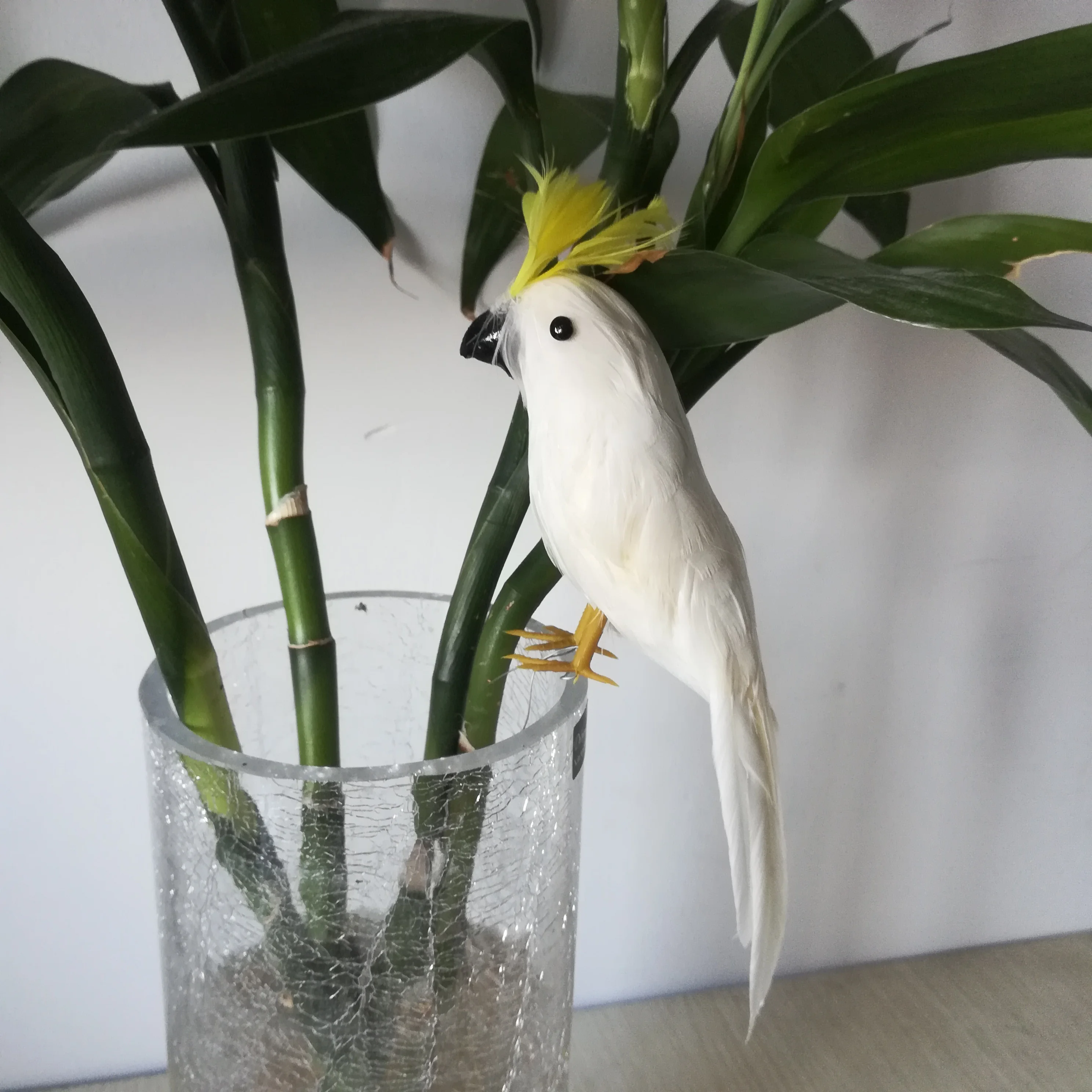 Modelo de loro cacatúa con plumas blancas de aproximadamente 18 cm, accesorio de espuma y plumas para pájaros, juguete de decoración para el hogar y el jardín, regalo de Navidad w2021