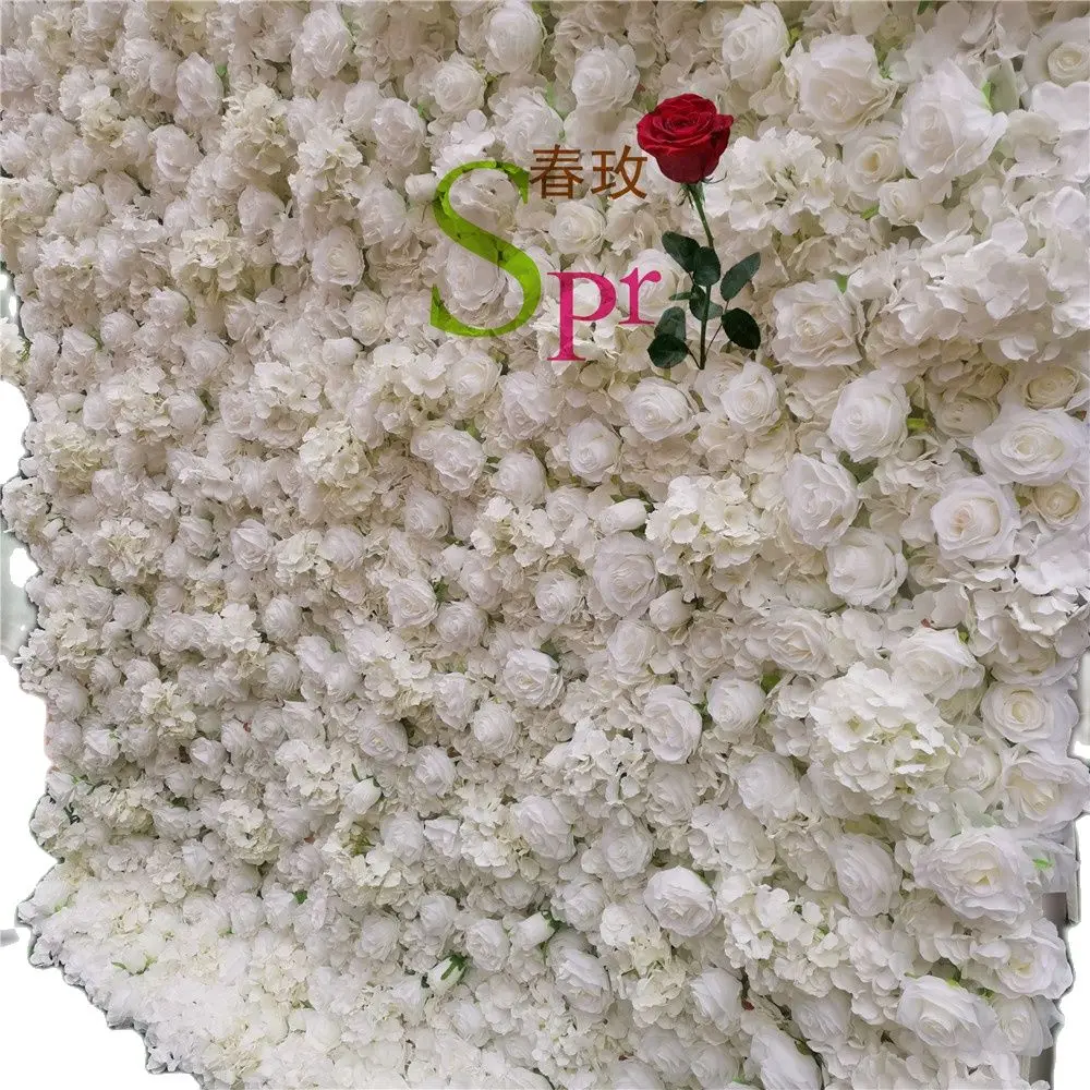 

SPR cream white 3D flower wall with butterfly orchid roll up floral wall for wedding backdrop