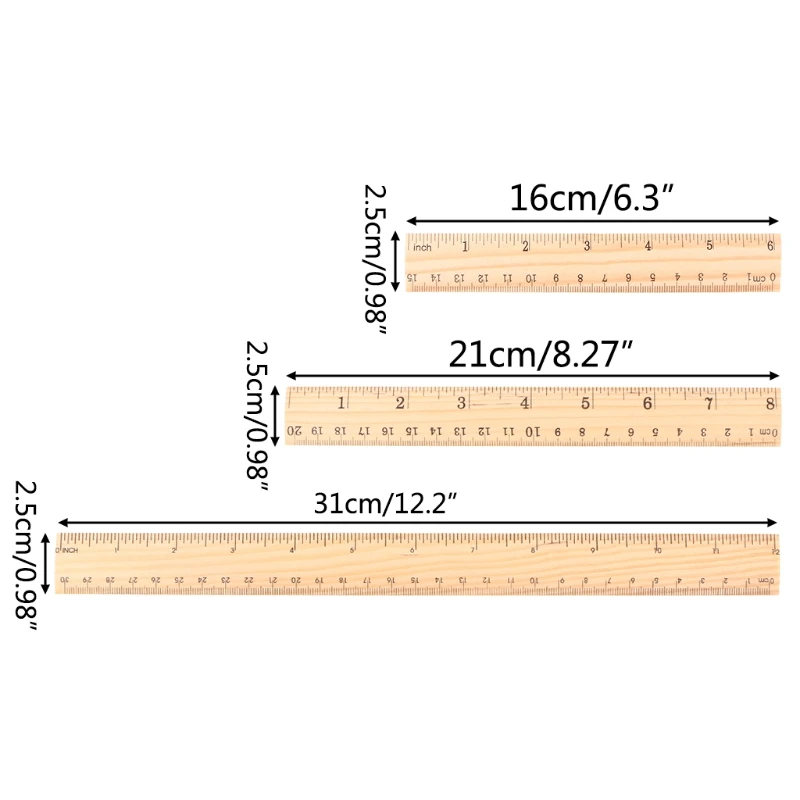 15cm /20cm/ 30cm Wooden Ruler Double Sided Student Learning Stationery straight rule School Office Measuring Tool C26