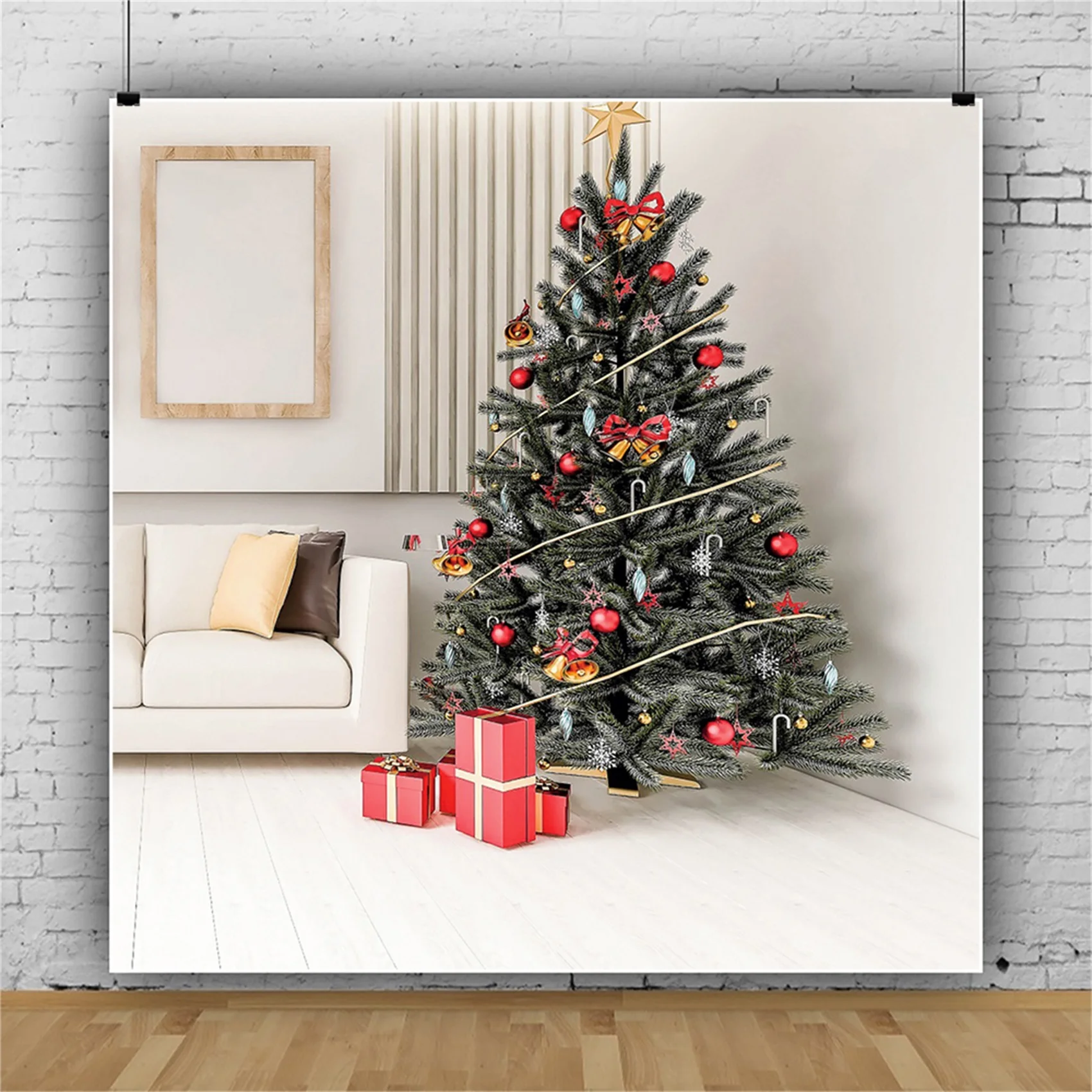 Laeacco Christmas Tree Fashion Interior Gift Sofa Baby Birthday Portrait Backdrop Photographic Photo Background For Photo Studio