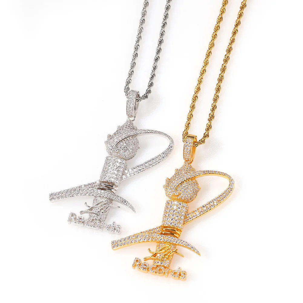 

Bling Bling Trophy Necklace & Pendant Gold Silver Color Cubic Zircon Men's Women Hip Hop Jewelry for Gift