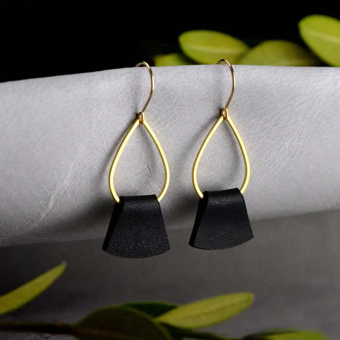 Folded Leather Earrings for Women, Dainty Popular Design Black, Brown Fashion Dangle Earrings