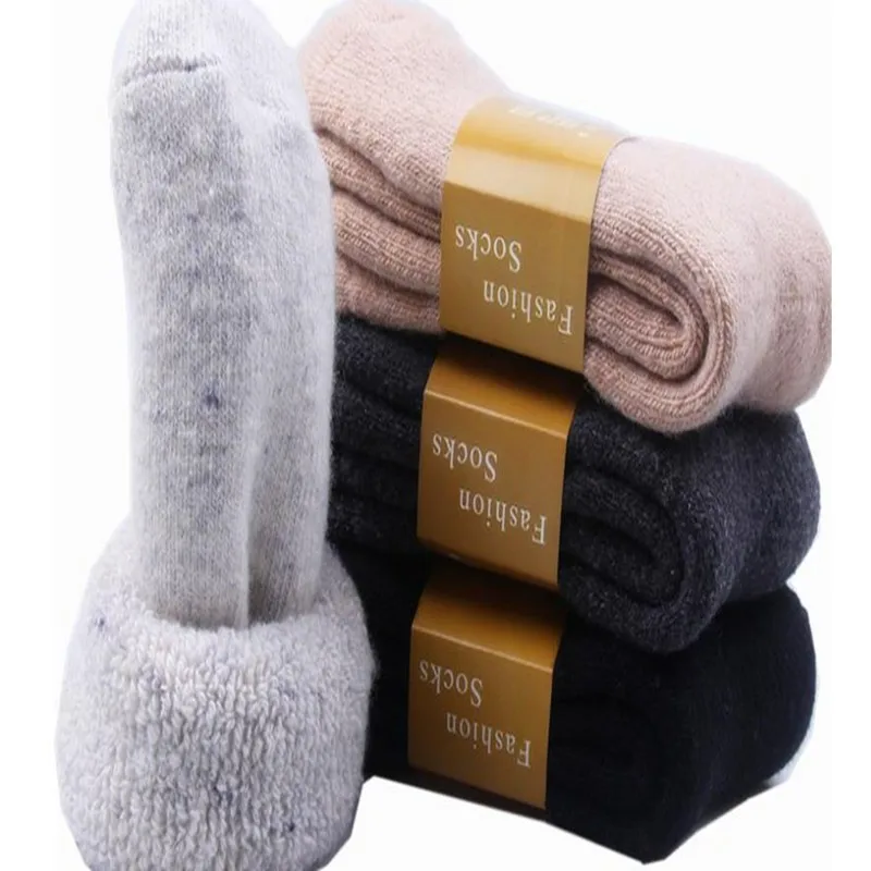 

39-45 Men Wool Socks Winter Women Sheep Cashmere Thick Thread Warm Medium Tube Plus Warmth Terry 3pair Christmas Gifts