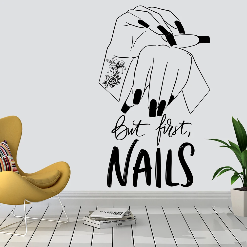 But First Nail Wall Decal Quote Nail Polish Wall Art Girl Nail Salon Art Beauty Salon Nail Stylist Polish Manicure Woman Gift