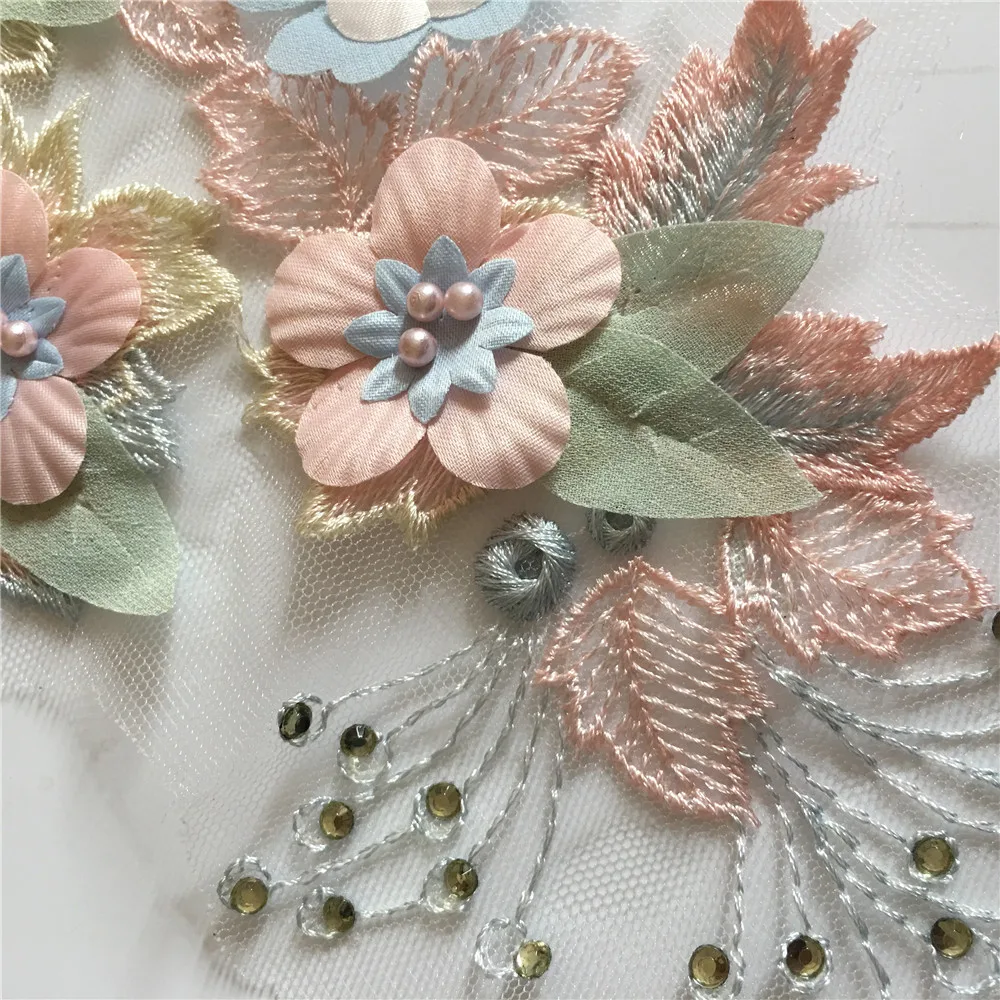 Embroidered Collar ABS Pearl Three-dimensional Flowers DIY Sewing Tulle Fabric Decoration Ladies Dress Decals Accessories