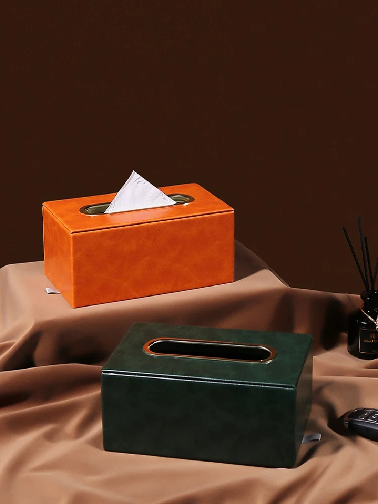 Creative Living Room Orange  Leather Tissue Box, Home Desktop Storage Items