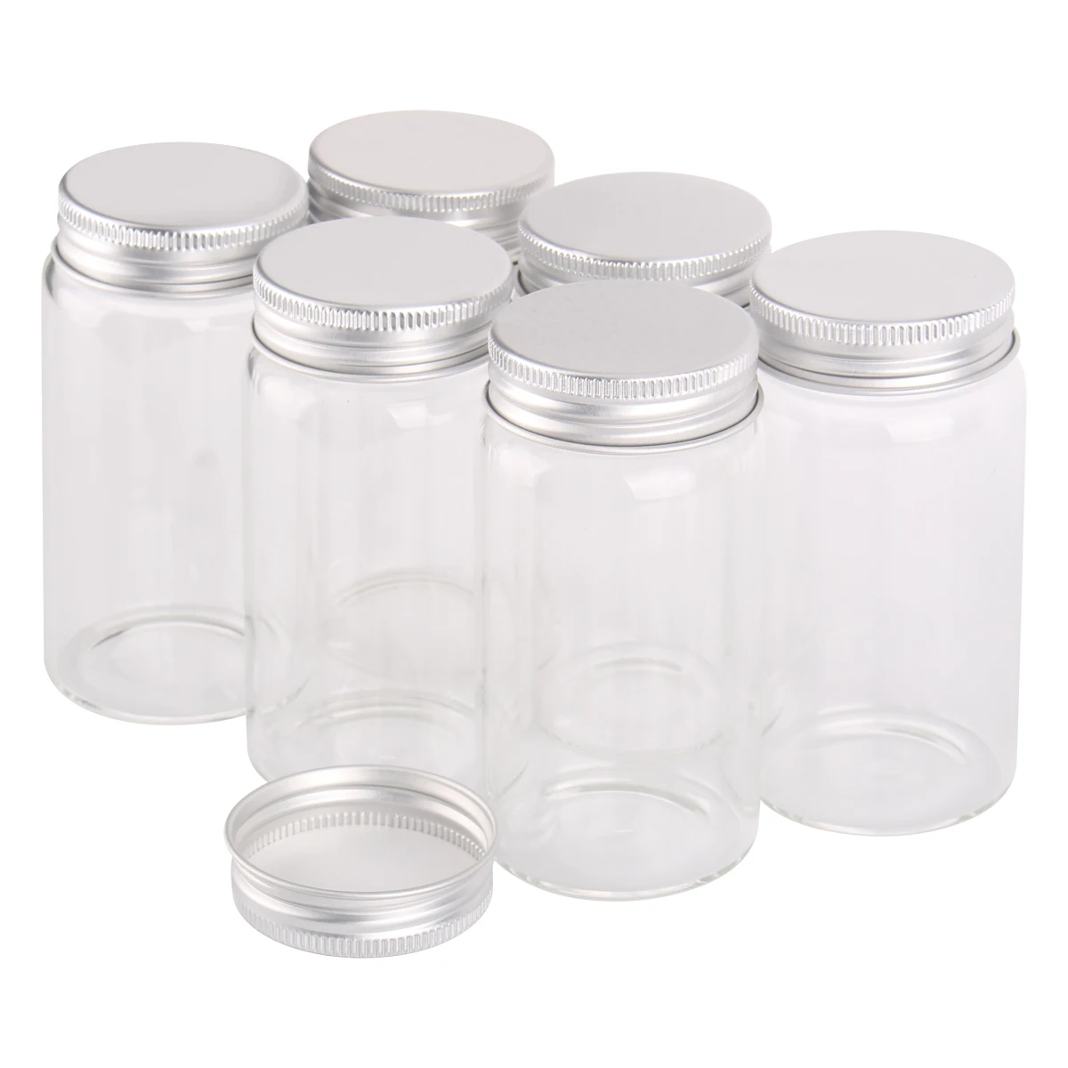 

6pcs 120ml 47*90mm Glass Jars Storage Bottles With Aluminum Caps Candy Glass Vials Pill Cointainer for Wedding Favors