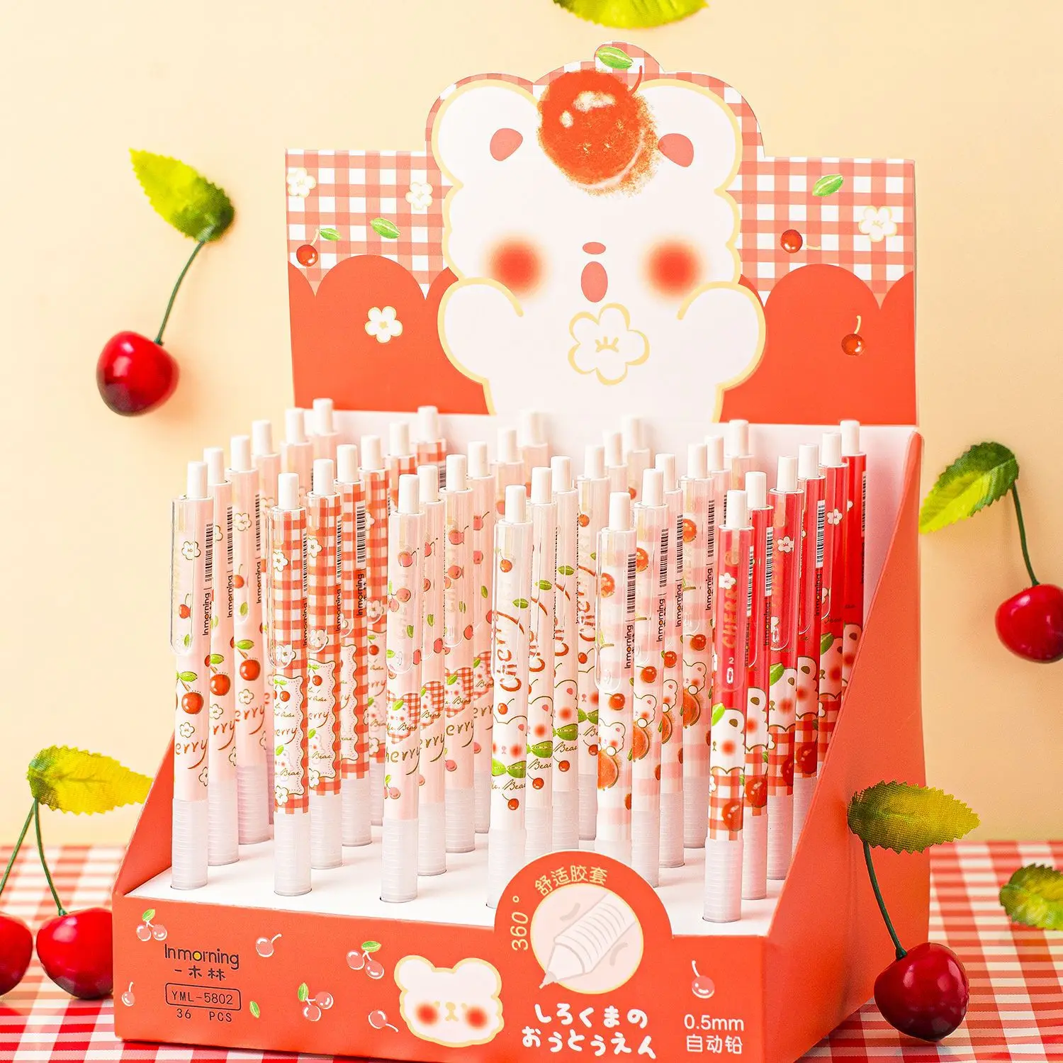 36 pcs/lot Kawaii Cherry Bear Mechanical Pencil Cute 0.5mm Automatic Pen stationery gift School Office Supplies