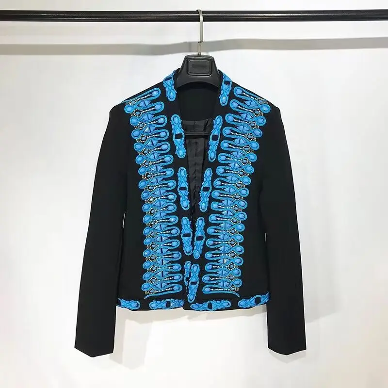 Male Jackets Coats Blazer Handmade Blue Rhinestones High-End Foreign Outerwear Vocal Concert Men Singer Model Catwalk Costume