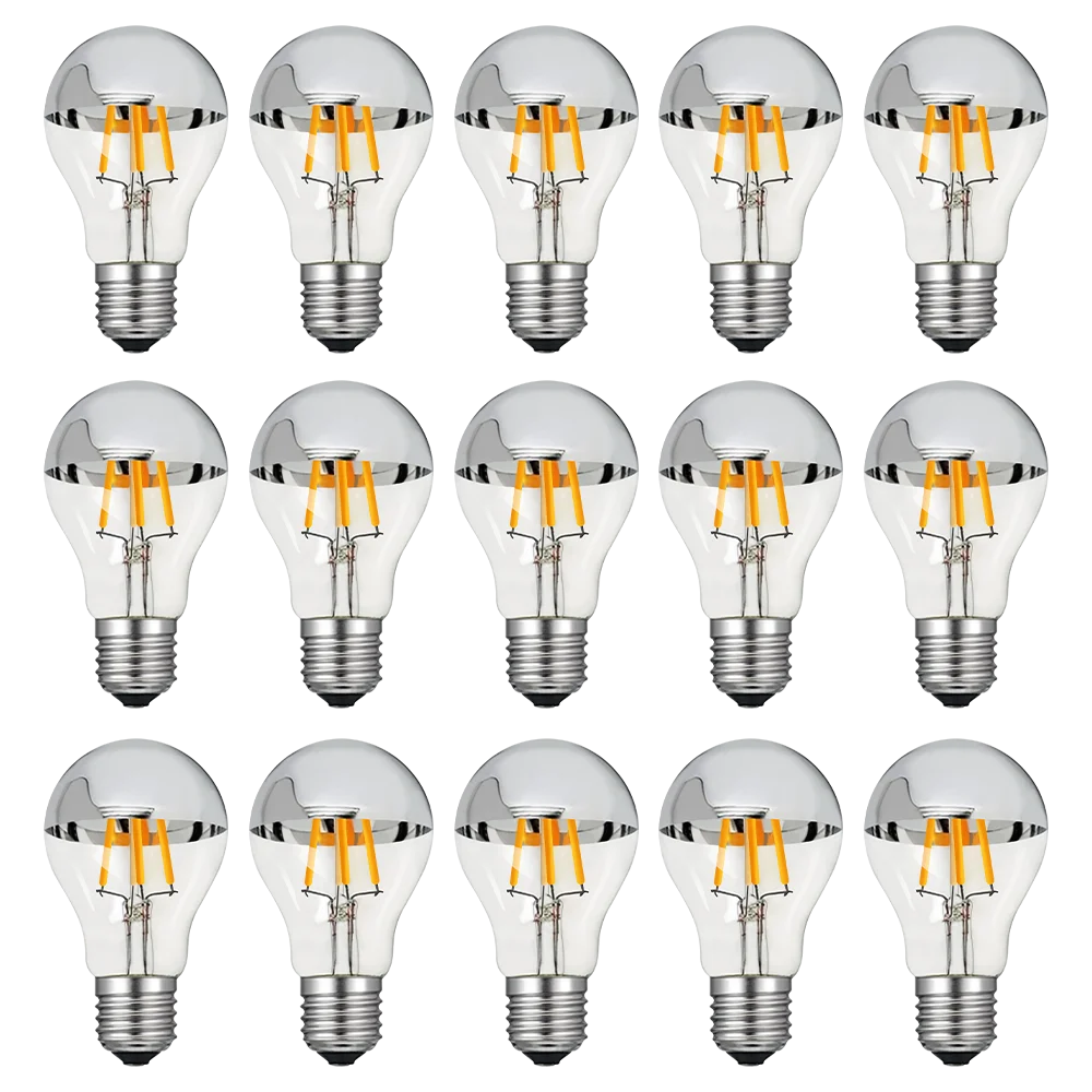A19 Dimmbare LED Edison Glühbirne E27 4W 8W 220V Top Silberne Schale mit Tropfenförmigen Filamenten LED-Birne Halb Chrom A60 Kronen-Vintage-Leuchte