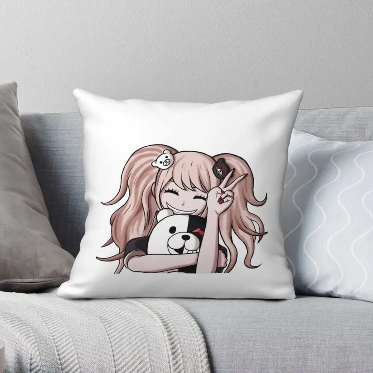 Danganronpa Junko Enoshima Square Pillowcase Polyester Linen Velvet Printed Zip Decor Room Cushion Cover 18