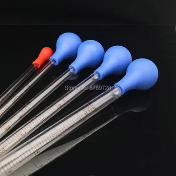 5pcs/lot 1ml 2ml 3ml 5ml 10ml glass dropper with scale,chemical laboratory glass pipette with rubber suction ball