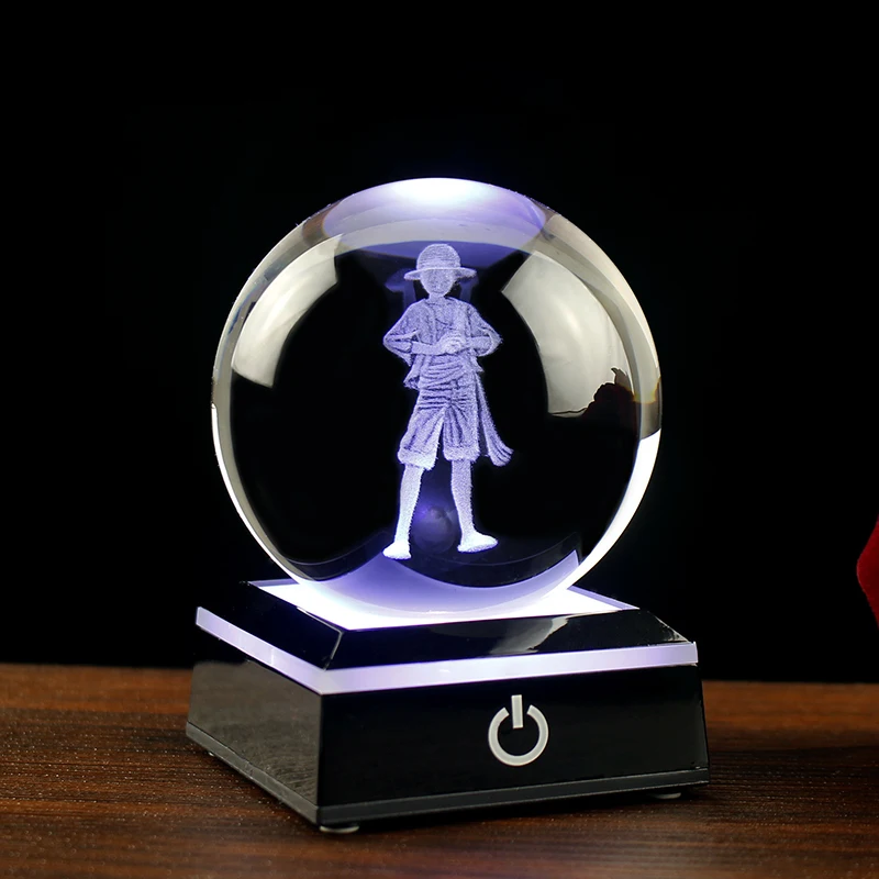 80mm One Piece Anime Figure Monkey D Luffy Crystal Ball Crystal Statue Model Home Decoration Birthday Present For Children