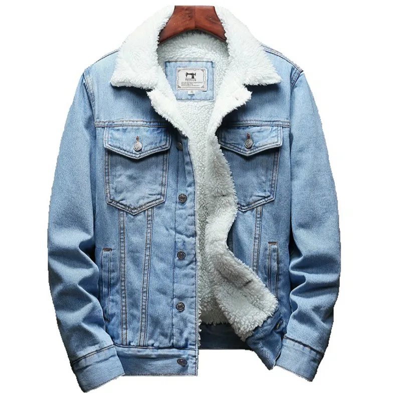 Zimowe kurtki jeansowe Mężczyźni Ciepłe płaszcze jeansowe Moda Kowbojska odzież wierzchnia Mężczyźni Wyściółka Grubsza kurtka jeansowa z polaru Czarny Niebieski Plus Rozmiar 6XL