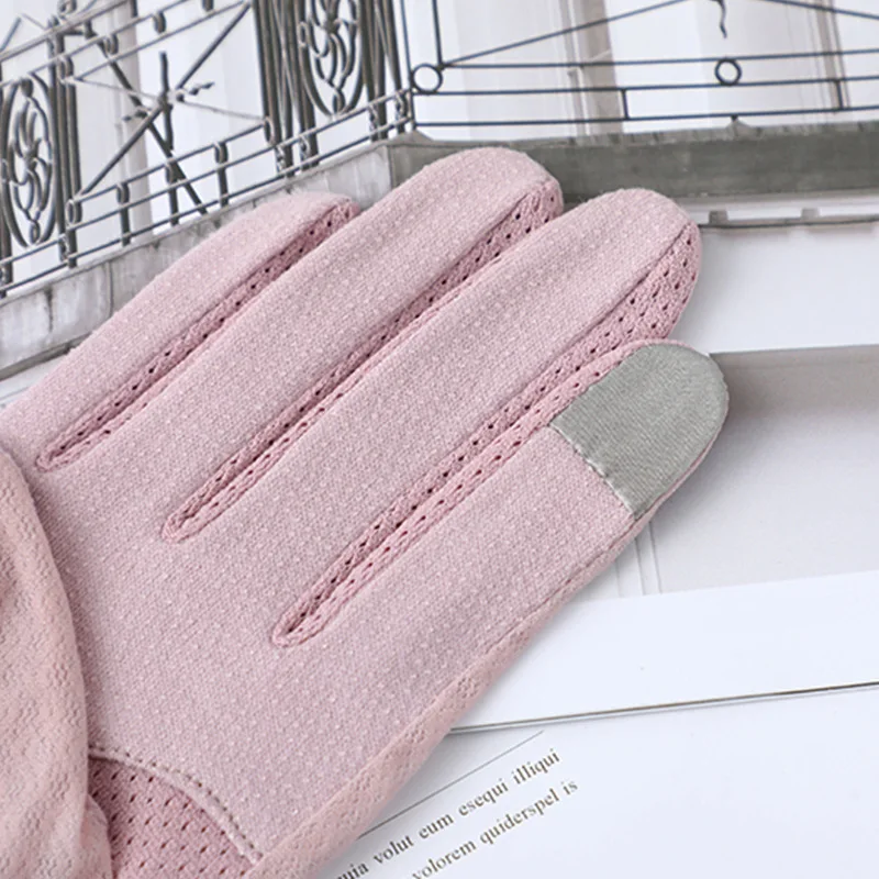 Summer Women Sunscreen Touch Screen Anti-UV Ice Silk Gloves Thin Breathable Non-slip Short Female Elegant Jacquard Drive Gloves
