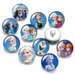 Disney Princess Elsa Anna Cute Olaf 10pcs Round photo glass cabochon 18mm snap buttons for 18mm snap bracelets jewelry wholesale