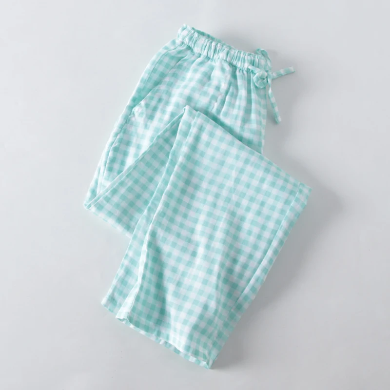 Women Plaid Sleep Bottoms Full Length Pajama Pants Summer Thin Sleepwear Loose Home Lounge Wear Simple Casual Korean Soft Daily