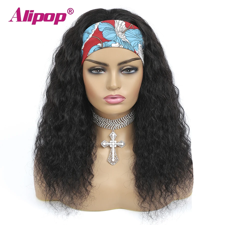 Alipop – perruque brésilienne Remy ondulée, cheveux naturels, sans colle, faite à la Machine, bandeau, pour femmes