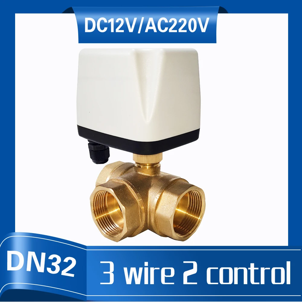 DN32 3 bore Electric mixing Valve DC12V, Motorized  ball Valve 1-1/4