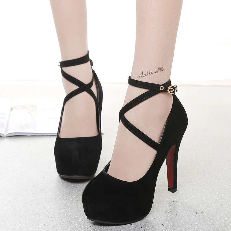 Red Black Super High Heel Stiletto Ladies Dress Pumps Fashion Cross Strap Party Platform Sandals Women\'s Scarpins Shoes EU34-42