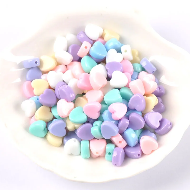 25g（about200/100pcs） Spring Color Two styles heart Acrylic Spacer Beads For Jewelry making Send 1 meter elastic rope YKL0789