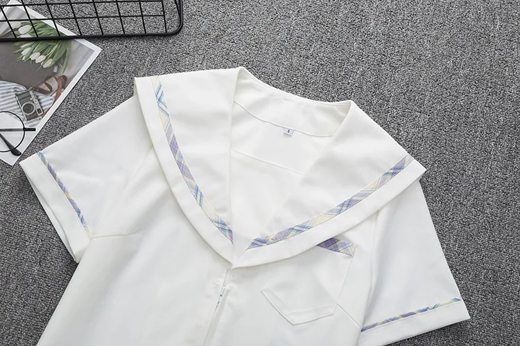 Purple Sailor Suit Women's Summer College Style Japanese JK Short Sleeve School Uniform Suit School Dresses TOP Shirt For Girls