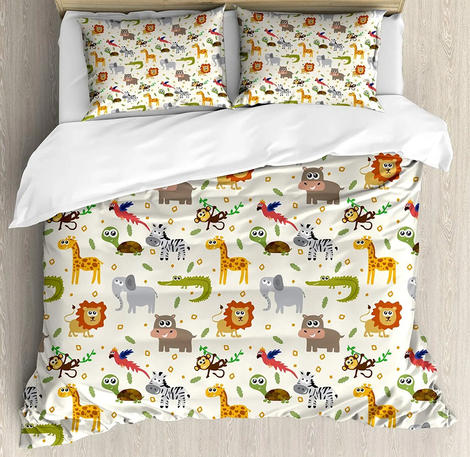 Cartoon Animal Bedding Set African Australian Childish Fauna Silly Faces Safari Lion Elephant Crocodile Duvet Cover Pillowcase