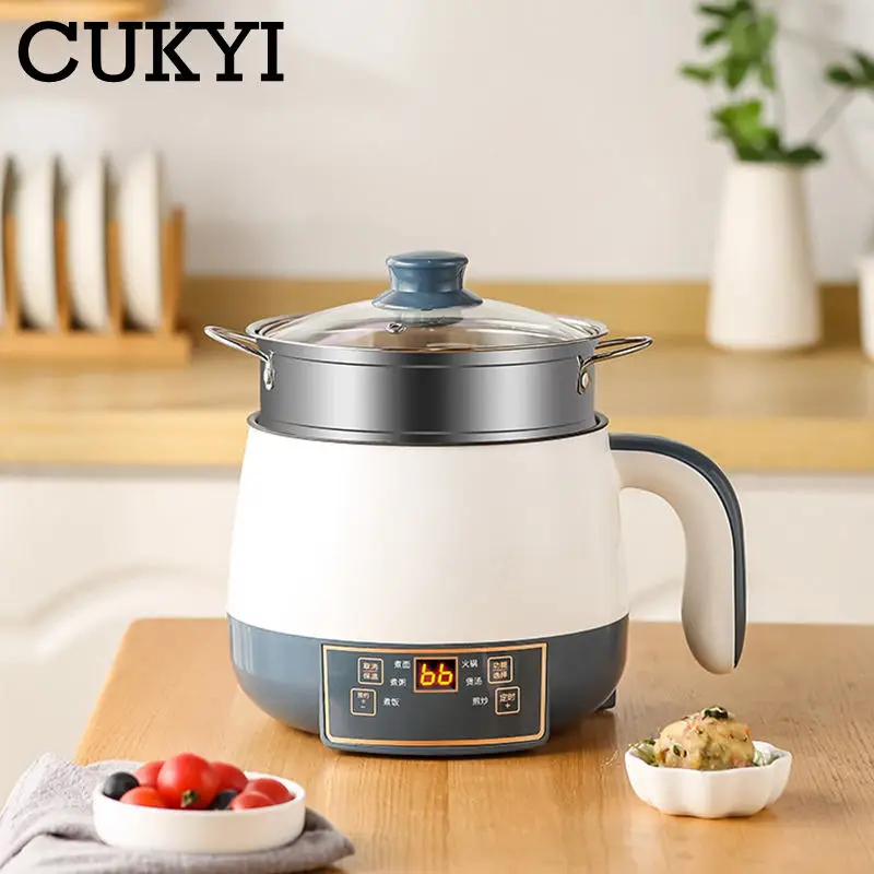 CUKYI Electric Stir Fry garnek do gotowania Multicooker domowy dormitorium makaron kocioł Hotpot parowar Insluation rezerwacja