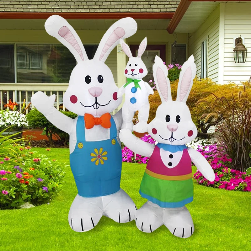 190 CM Inflatable Easter Bunny Family Easter Inflatable Decoration Built-in LED Blow Up Inflatables Holiday Party Garden Decor