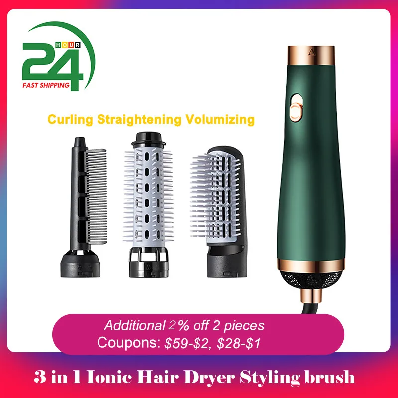 

3 in 1 Hair Dryer Brush Volumizer Hot Air Brush Blow Dryer Brush Curler Straightener Professional Negative Ionic Hair Styler