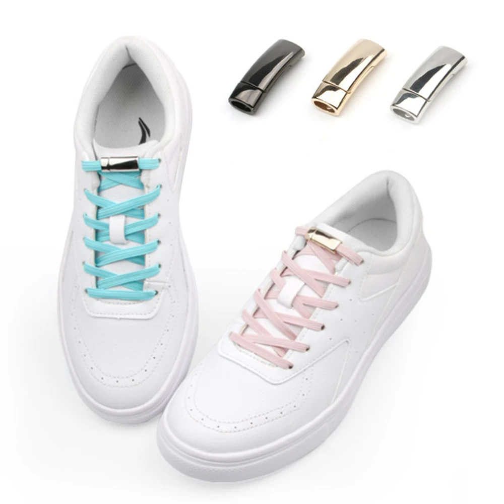 1pair Thick Magnetic Shoelace Buckle Metal Lock Buckle Elastic No Tie Lazy Shoe Laces Buckle Casual Unisex