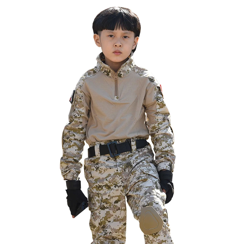 Uniforme de Combate Militar do miúdo, Outdoor Camiseta do exército, Calças de Campo Longo, Kid's Camo Training Clothes, Camping Suit, Caça