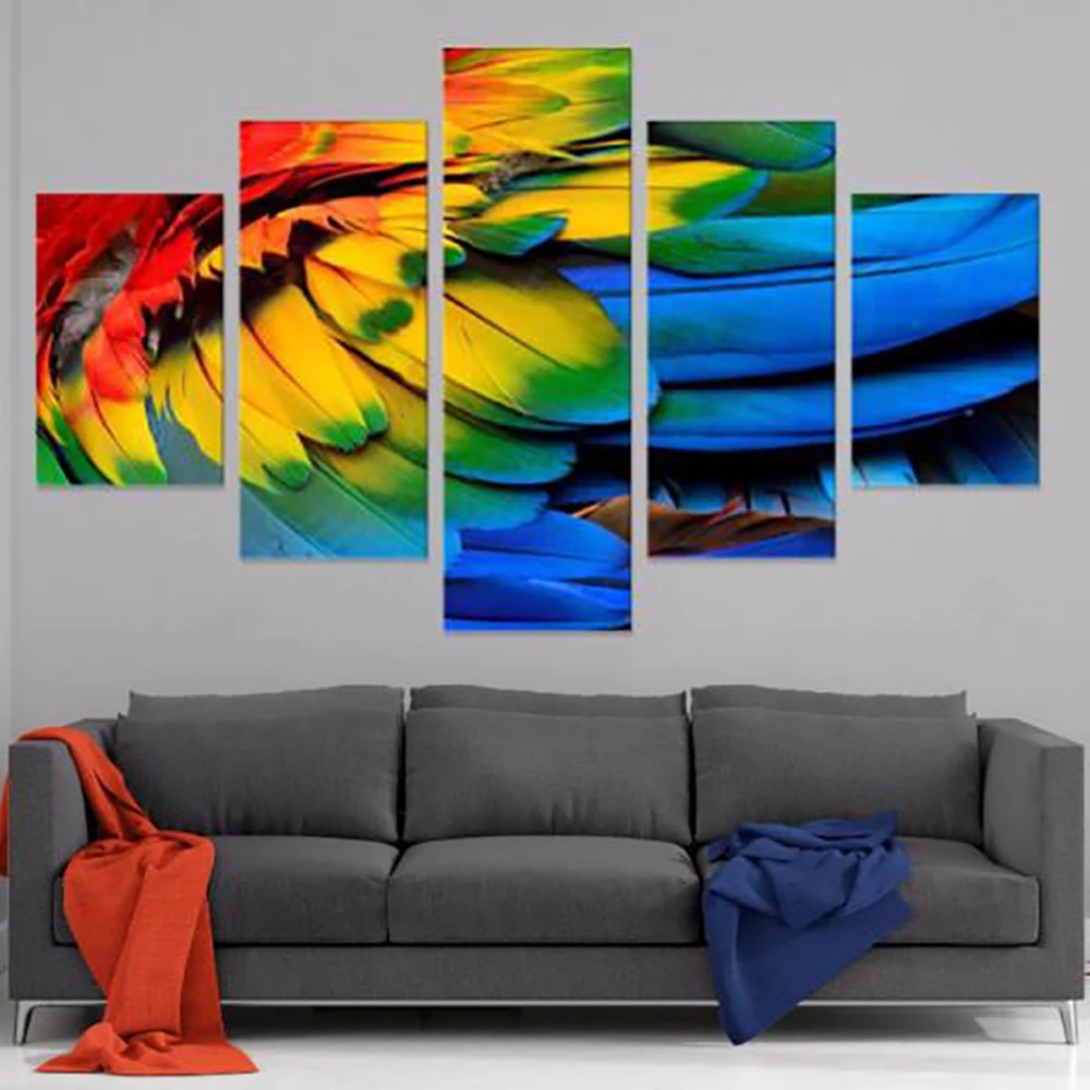 

5 Pieces Wall Art Canvas Painting Various Color Feather Posters Modular Pictures Modern Living Room Framework Decoration