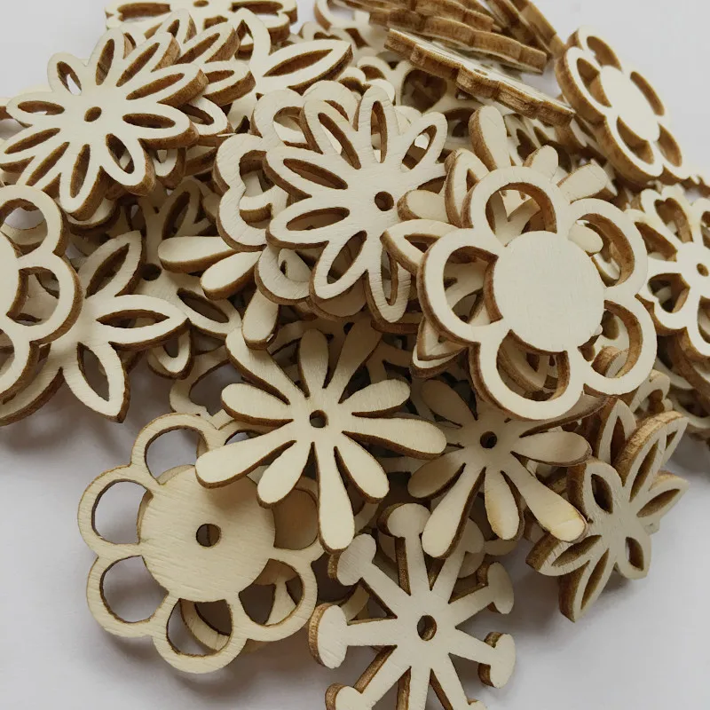 20pcs Mixed Wooden Embellishments Laser Cut Blanks Slices Flower Shapes Nature Decorations for Kids DIY