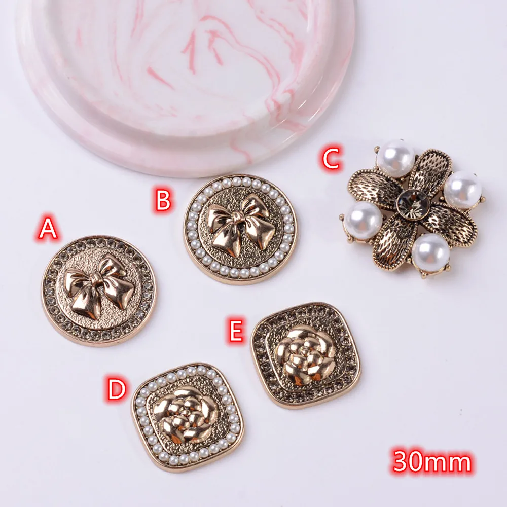 

Gold Vintage Button Flower Pearl Cabochons for Needdlework 10pcs Bowknot Embellishments DIY Hair Accessories Decoration