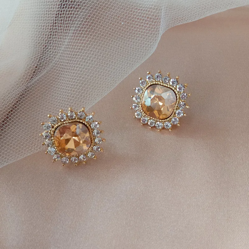 S925 Silver Needle 2021 New Trendy Net Red Temperament Simple Retro Square Imitation Gemstone Earring Jewelry Earrings For Women