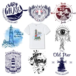 Ocean Guide Lighthouse Stripes Heat-sensitive Appliques Thermo Stickers On Clothes Transfer Fusible Clothing Custom Tops