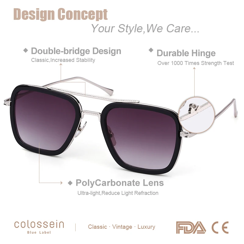 COLOSSEIN Sunglasses For Women Fashion Vintage Metal Frame Polarized UV400 handcrafted Brand Designer Sun Glasses Female Eyewear