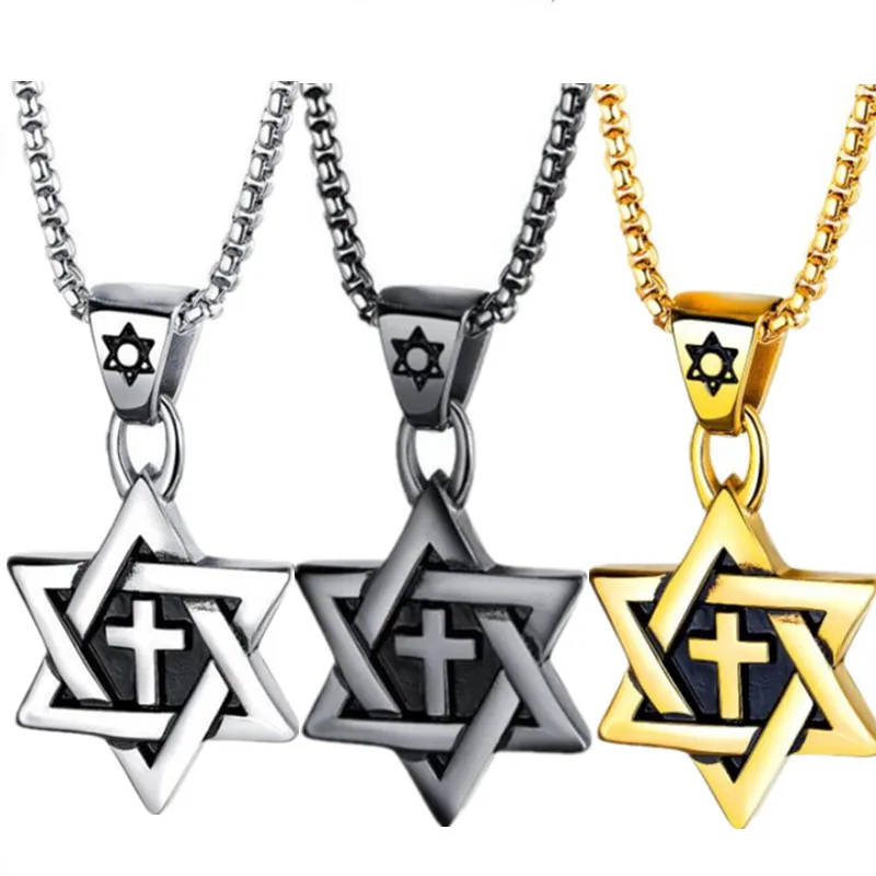 Hip Hop Stainless Steel Solomon Star Of David Pendant Israel Spiritual Amulet Mascot Necklace Pendant For Men Women Men