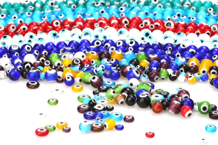 6mm/8mm/10mm Multicolor Runde Flache Form Evil Eye Lampwork Glasierte Glas Perlen für Armband halskette DIY Schmuck Machen – Detail 12