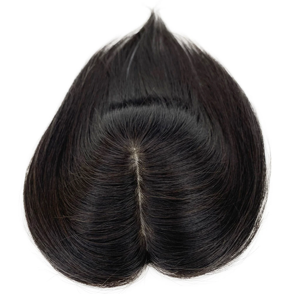 Topper de cabello humano chino virgen 13x12cm Base de piel Natural Top de seda para mujer con 4 Clips 5 "x 5" misma longitud parte libre del cabello