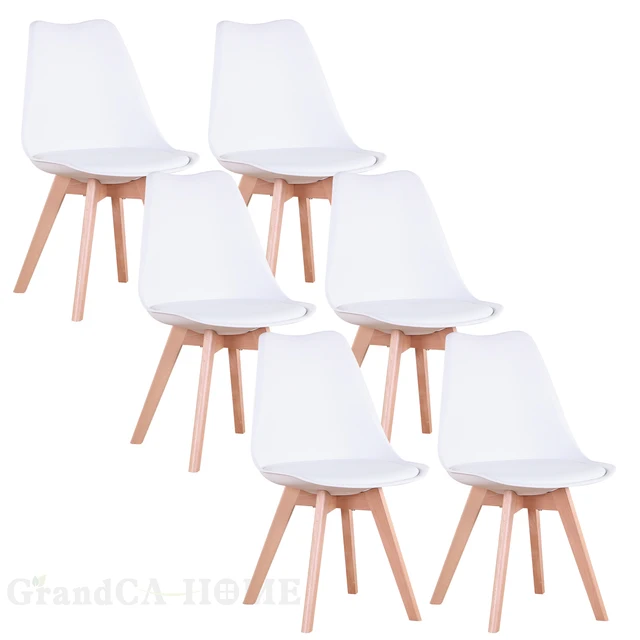 Zestaw 6 nowoczesnych minimalistycznych krzesło do jadalni PU wyściełane siedzisko z drewna bukowego nogi Nordic krzesło do kuchni salon/jadalnia restauracja