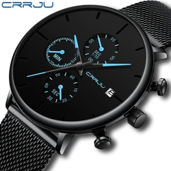 CRRJU -Reloj de malla fina para hombre, relojes de pulsera masculina minimalistas, correa de malla fina resistente al agua, deportivo de cuarzo