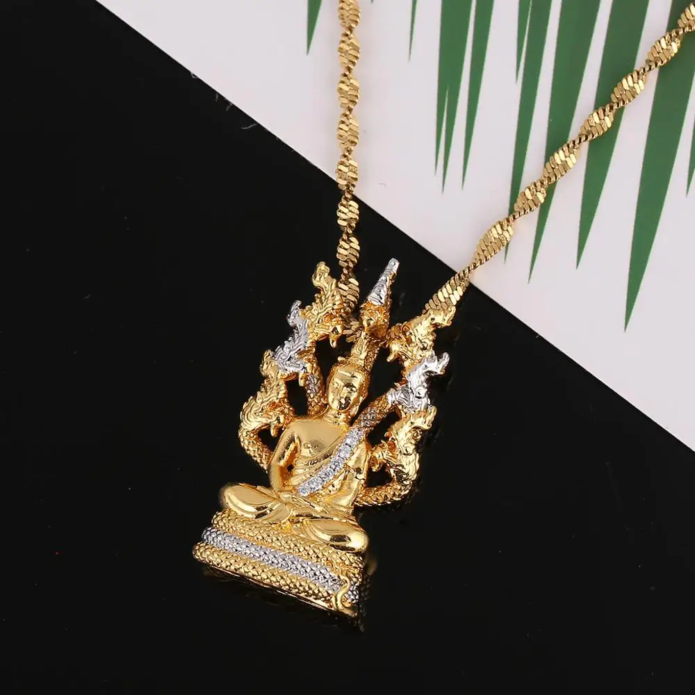 Gold Color Vintage Tibetan Amitabha Buddha Buddhist Pendant Necklace