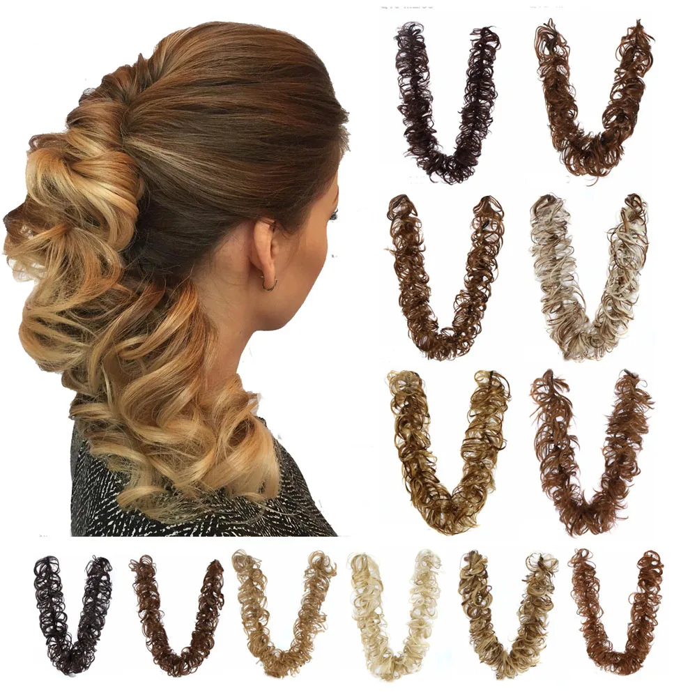 Messy Long Hair Bun Wrap Around Hair Band DIY Updo Chignon Ponytails Hair Extensions Synthetic Curly Hairpieces